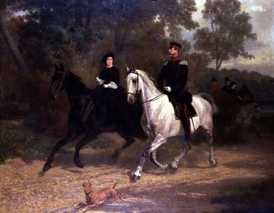 A Lady and an Officer, Possibly Crown Prince and Princess of Prussia, Riding in a Park by Carl Constantin Steffeck