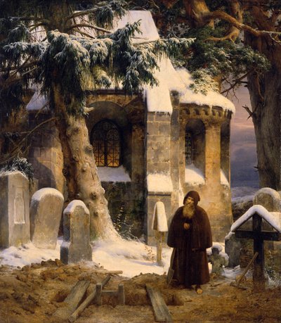 Monastery Cemetery in the Snow by Carl Friedrich Lessing