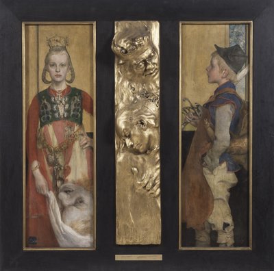 A Swedish Fairytale, diptych with relief panel and frame by Carl Larsson