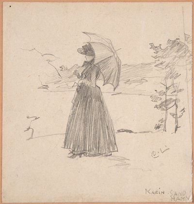 Woman with Parasol by Carl Larsson