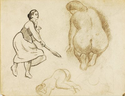 Woman with Tennis Racket and Two Figure Studies by Carl Newman