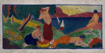 Women in Landscape with Blue Border by Carl Newman
