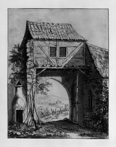 Gatehouse with View of a Landscape with Ruin by Carl Philipp Fohr