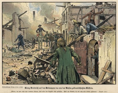 Frederick the Great visiting the ruins of the burned town of Kustrin by Carl Röchling
