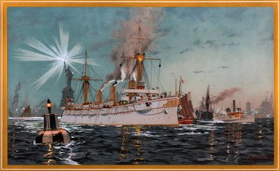 Empress Augusta leaves New York, Chromolithograph by C. Saltzmann 95, nr13 from G. Wislicenus, Our War Fleet by Carl Saltzmann