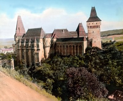 The Hunyad Castle (also known as Hunyadi Castle, Corvin Castle or Hunedoara Castle), Transylvania, Romania, circa 1920 by Carl Simon