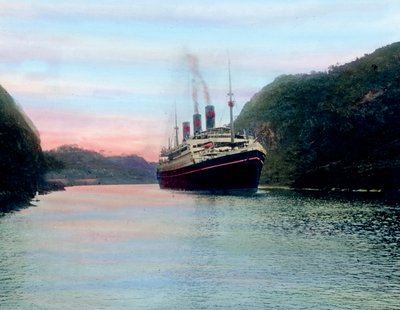 Steamship passing through the Panama Canal, circa 1920 by Carl Simon