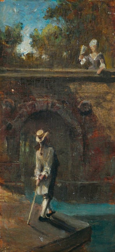 Gallant Scene at a River Bridge by Carl Spitzweg