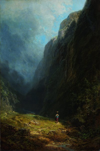 In the Alpine High Valley Landscape with Mt. Wendelstein by Carl Spitzweg