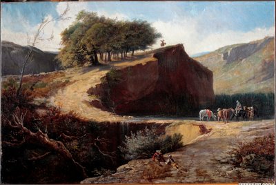 Hunters in an Italian landscape by Carlo Felice Biscarra