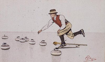 Man Casting a Stone in a Game of Curling by Carlo Pellegrini