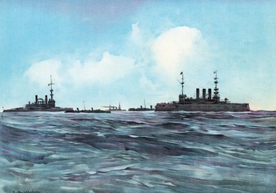 The Indiana and New York Flanked and Guarded by Torpedo-Boats and Cruisers by Carlton Theodore Chapman