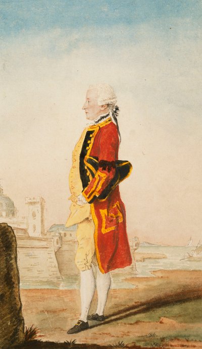 Colonel Morrison Possibly in the Uniform of the Royal Engineers, a Fortified Town Behind by Carmontelle