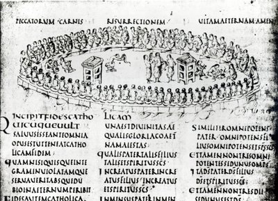 Illustration of a scene from one of the Psalms, from the Utrecht Psalter, copy of original from Reims now in Utrecht University Library by Carolingian School