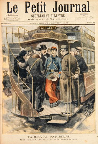 A repatriated soldier from Madagascar, engraved by Fortune-Louis Meaulle, illustration from Le Petit Journal, 12th January 1896 by Carrey