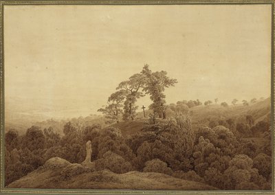 Coastal Landscape with Cross and Statue by Caspar David Friedrich