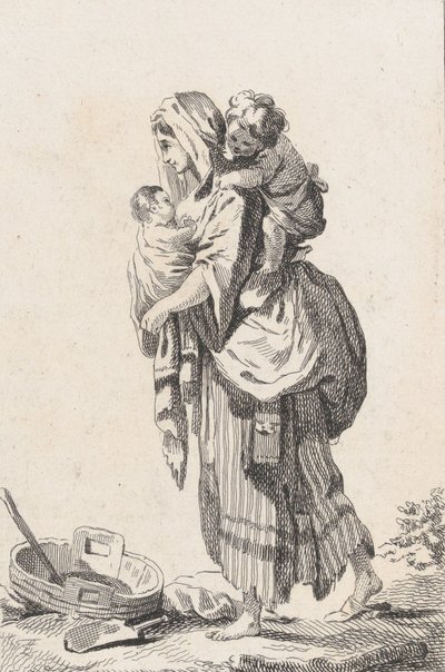 Peasant Woman with Two Children by Catherine Francoise Beauvarlet