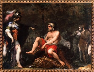 Herminie appears to the shepherds clothed in the armor of Clorinda, scene from Jerusalem Delivered by Cecco  Bravo