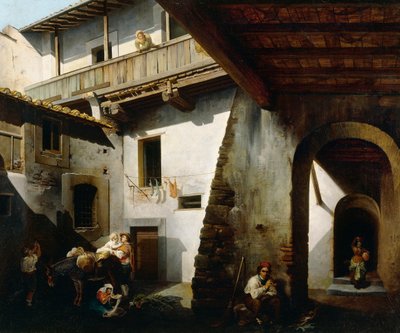 Inside inn with peasants by Cesare Coghetti