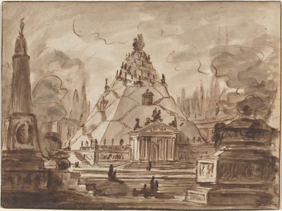 Architectural Fantasy with a Pyramidal Mausoleum, c.1747 by Charles-Michel-Ange Challe
