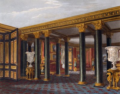 Lower vestibule, Engraving by Richard Reeve, Based on design by Charles Wild, From The History of the Royal Residences by Charles (after) Wild