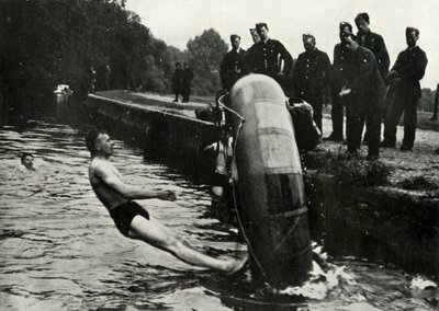 RAF personnel learning to use a dinghy by Charles Brown
