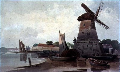 View on the Thames, with Windmill and Boats by Charles Calvert
