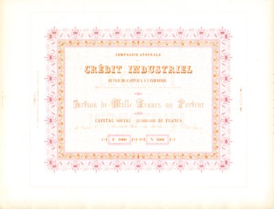 Stock Certificate "Industrial Credit" by Charles Derriey