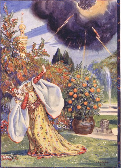 A thick cloud appeared from which forks of lightning were darting out, scene from Sucna Murga in Children