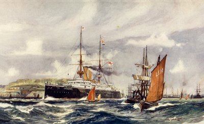 HMS Formidable in Plymouth Sound by Charles Edward Dixon