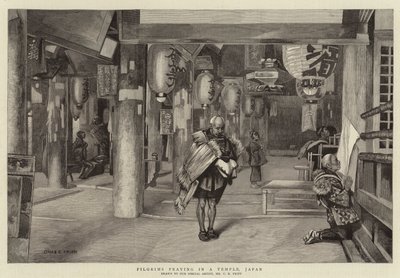 Pilgrims Praying in a Temple, Japan by Charles Edwin Fripp