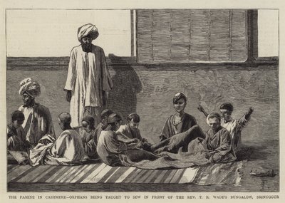 The Famine in Cashmere, Orphans Being Taught to Sew in Front of the Reverend T R Wade