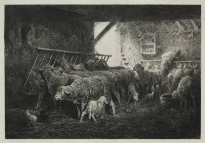 Interior of Sheep Enclosure by Charles Emile Jacque