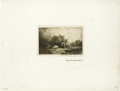 Landscape with Man on Horseback, Pigs and Cow by Charles Emile Jacque