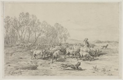 Landscape with a Flock of Sheep by Charles Emile Jacque