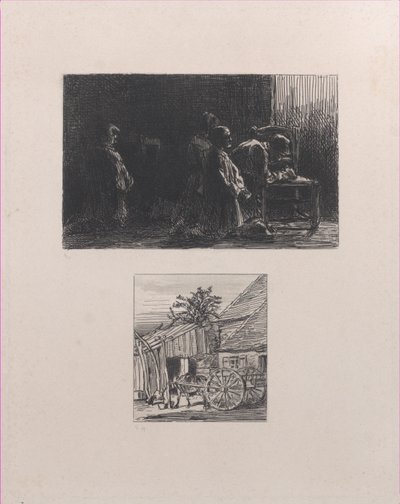 Prayer Upper, Cart in Front of a House Lower by Charles Emile Jacque