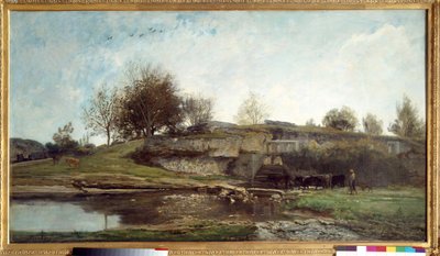 View of the Lock at Optevoz by Charles Francois Daubigny