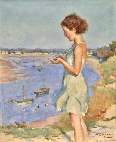 Young Girl with a Blue Hydrangea, Saint-Gilles-Croix-de-Vie by Charles Garabed Atamian