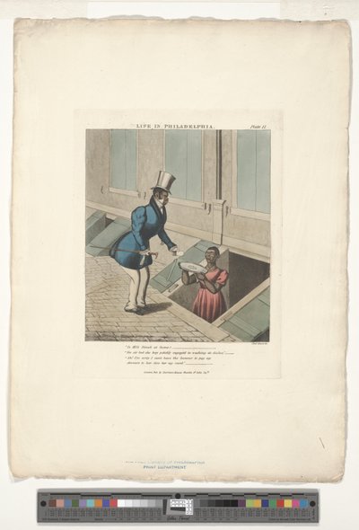 Calling on Miss Dinah, plate number 11 of 20, adapted from Life in Philadelphia by Edward W. Clay by Charles Hunt