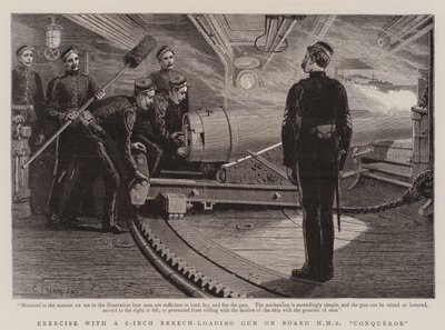 Exercise with a 6-inch Breech-Loading Gun on Board HMS Conqueror by Charles J. Staniland