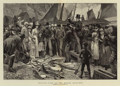 Selling Fish on the Beach, Hastings by Charles J. Staniland