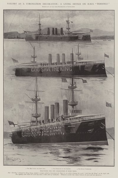 Sailors as a Coronation Decoration, a Living Device on HMS Terrible by Charles John de Lacy