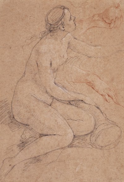 A Nymph Leaning on a Cornucopia, and Subsidiary Studies of her Hands, One Holding an Apple by Charles Joseph Natoire