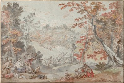 Italian Fall Landscape with Monte Porzio and an Offering to Pan, 1763 by Charles Joseph Natoire