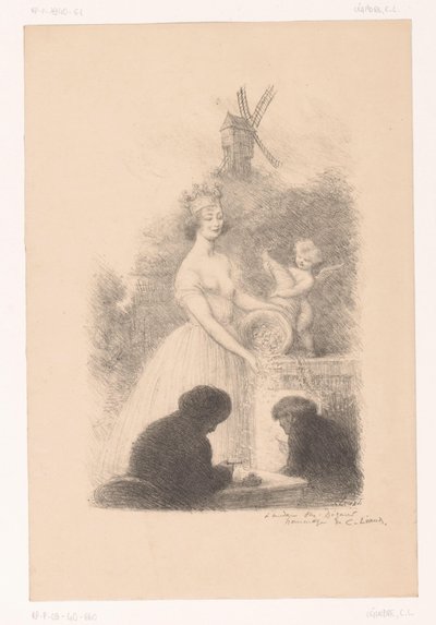 Crowned Woman and Putto with Cornucopia by Charles Lucien Leandre