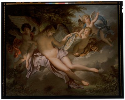 Cupid Cries Over the Loss of Psyche, Whose Portrait He Stops in Hands by Charles Meynier