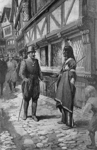 Captain John Smith Meets a Red Indian Friend from Virginia While Taking a Walk Down The Strand in London by Charles Mills (after) Sheldon