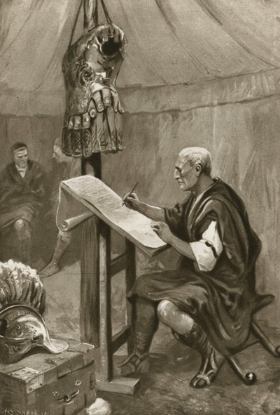 Julius Caesar Writing Home a Letter to Rome from His Tent in Kent by Charles Mills after Sheldon