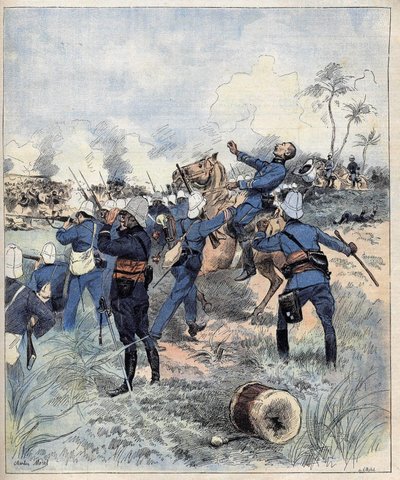 Commander Faurax died in the battle of Dogba on 19 September 1892 in Dahomey (now Benin) (after the aquerelle de Morel of 1892) by Charles Morel