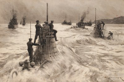 New British Submarines Leaving Milford Haven by Charles Murray Padday